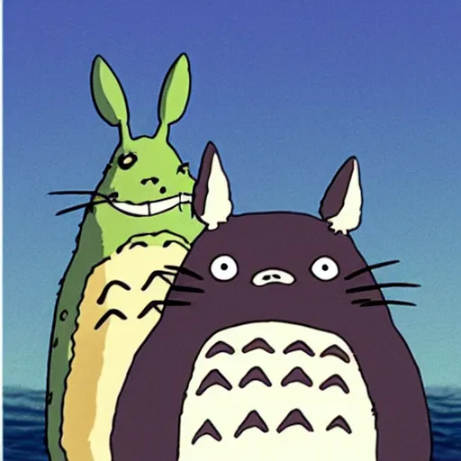 Prompt: totoro and larry david, ghibli film