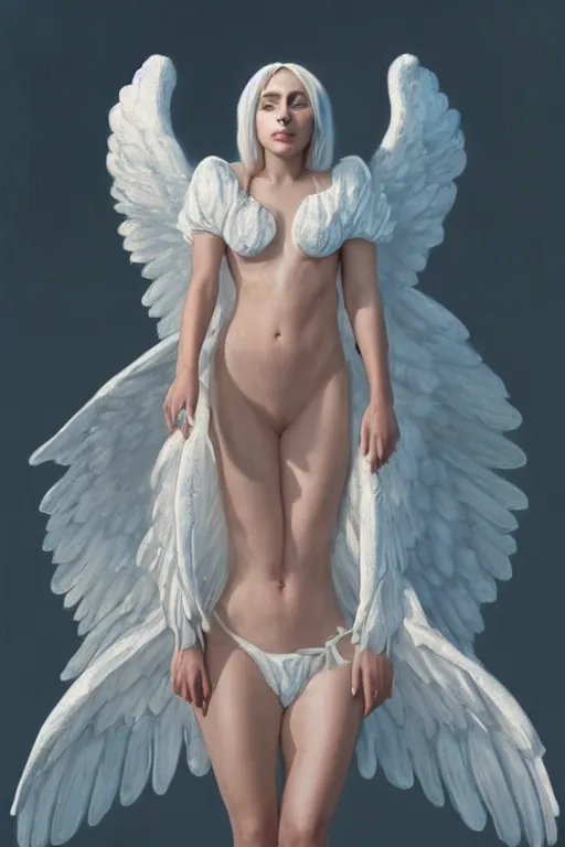 Image similar to lady gaga as a heavenly angel, anatomy, bathed in light, highly detailed, photorealistic, artstation, smooth, sharp focus, illustration, unreal engine 5, 8 k, art by artgerm and greg rutkowski and edgar maxence