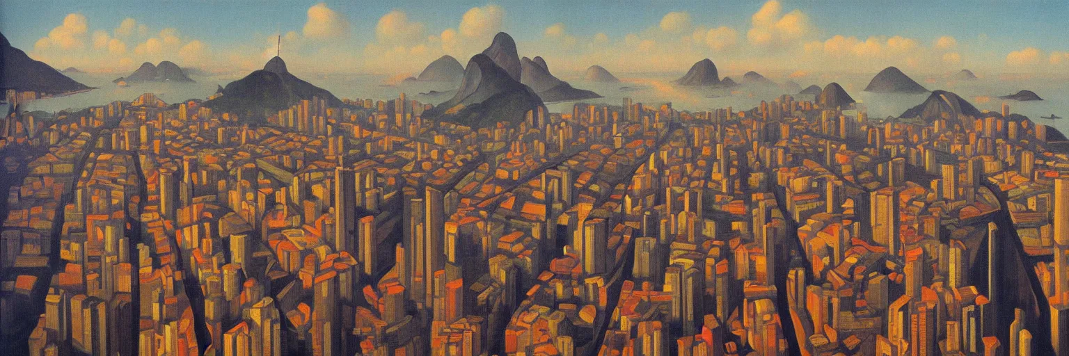 Prompt: rio de janeiro cityscape oil painting magritte