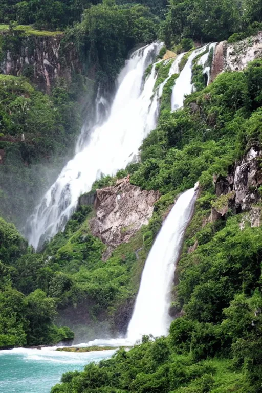 Prompt: A floating island with a very very very very very very very very beautiful waterfall