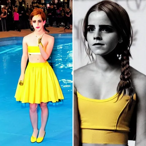 Prompt: emma watson cosplay of pikachu, yellow, hot, thunder, gorgeous