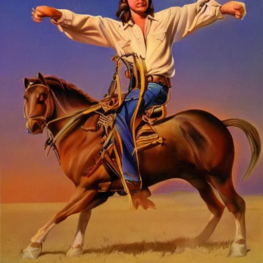 Prompt: Morgan Wallen cowboy artwork by boris vallejo