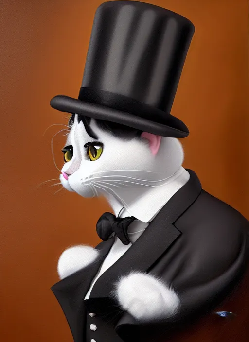 Prompt: hyperrealism oil painting of aristocrat cat, dressed as a hassidic rabbi, unreal engine, volumetric, ray traced, artstation trending, this cat is aristocrat and a true gentlemen