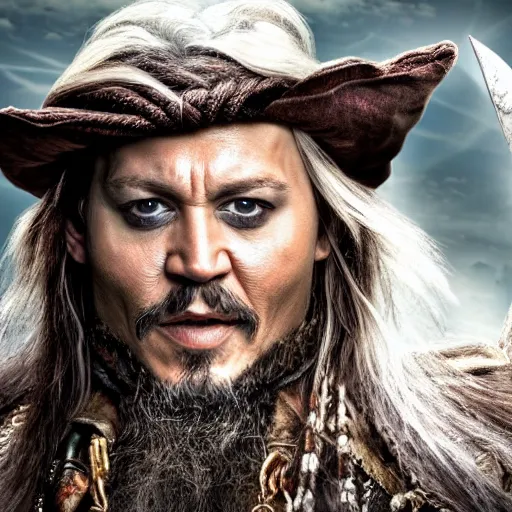 Prompt: stunning awe inspiring johnny depp as dwarf in a fantasy film, movie still 8 k hdr atmospheric lighting