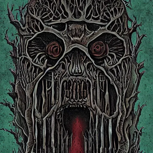 Prompt: front cover of the necronomicon, ultra detail, creepy, book cover