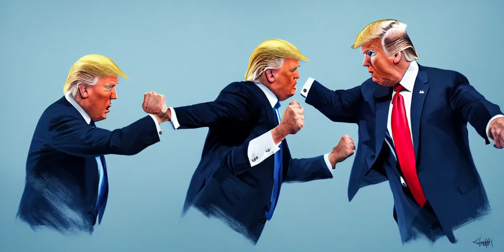 Prompt: donald trump and joe biden having a fist fight, sharp focus, matte painting, illustration, concept art,