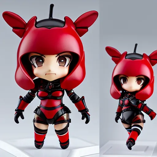 Image similar to wide photograph of cute bee nendoroid with themed crimson - black armor, portrait, hyperdetailed, artstation, cgsociety, 8 k, by tangerine dream