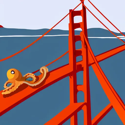 Image similar to giant octopus on the golden gate bridge, sticker design vector art, 8k, trending on artstation