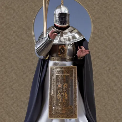 Image similar to action figure of pope francis as a knight. advertising photograph, photographic, hyperreal, 3 5 mm