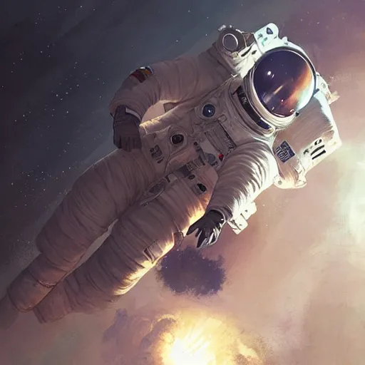 Prompt: astronaut drifting in space, artwork by greg rutkowski