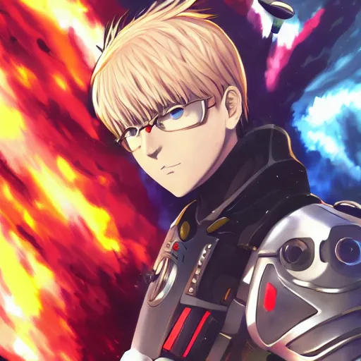 Prompt: portrait of the genos holy arms mode, anime fantasy illustration by tomoyuki yamasaki, kyoto studio, madhouse, ufotable, comixwave films, trending on artstation