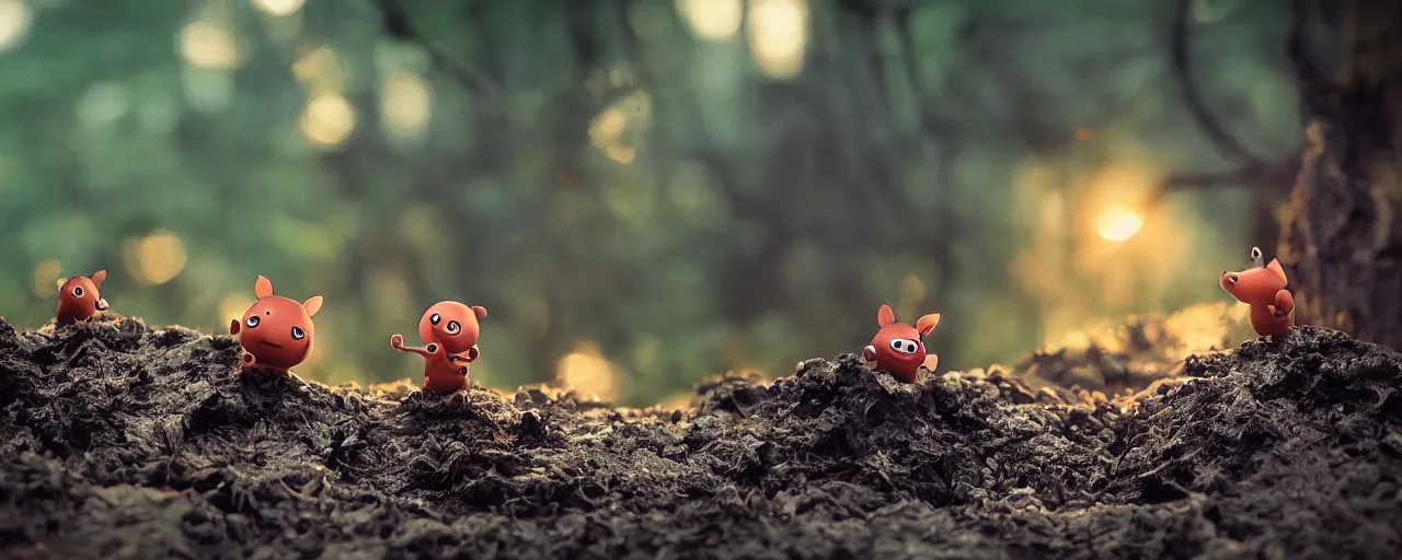 Image similar to tiny cute forest creatures seeking shelter by bobby chiu, at sunset, macro photography, goro fujita, cute, adorable, cinematic