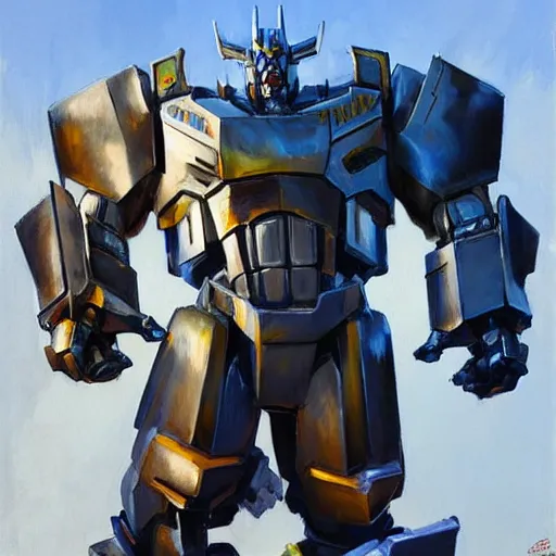 Image similar to greg manchess portrait painting of armored optimus prime as overwatch character, medium shot, asymmetrical, profile picture, organic painting, sunny day, matte painting, bold shapes, hard edges, street art, trending on artstation, by huang guangjian and gil elvgren and sachin teng