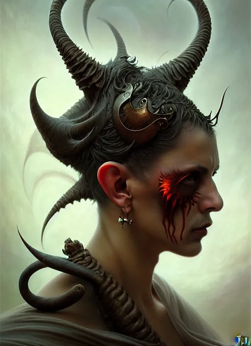 Image similar to ricky gerwais as an devil, aesthetic, fine art, intricate, elegant, highly detailed, realistic hair, centered, digital painting, art station, conceptual art, soft, sharp focus, illustration, artwork, artgerm, tomasz alen kopera, peter mohrbacher, donato giancola, wlop, boris vallejo