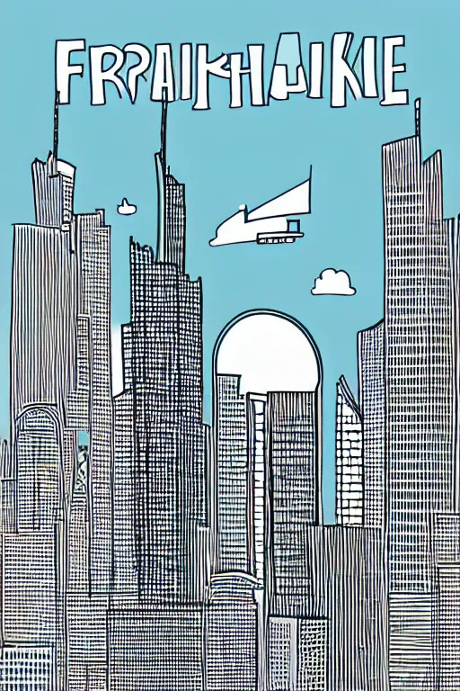 Image similar to frankfurt skyline, illustration, in the style of katinka reinke