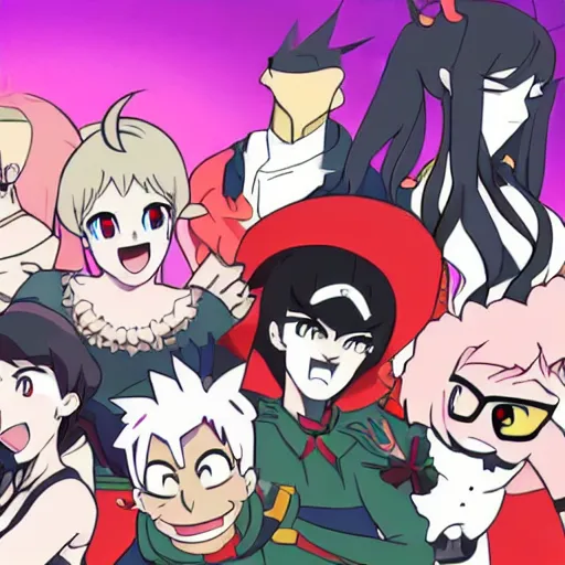 Prompt: A group of friends, illustrated by Studio Trigger