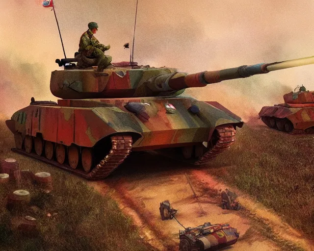 Image similar to defiant winnie the pooh sitting down on road blocking chinese tanks, soldiers approaching, award winning photography, extremely detailed, artstation, 8 k, dramatic lighting, incredible art, wlop, artgerm