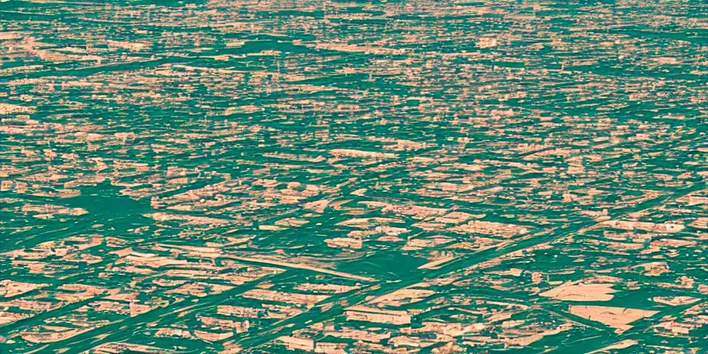 Prompt: endless suburbs, film still from the truman show, aerial isometric