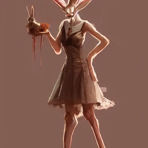 Prompt: A beautiful anthropomorphic rabbit woman in a dress, artstation, highly detailed, greg rutkowski