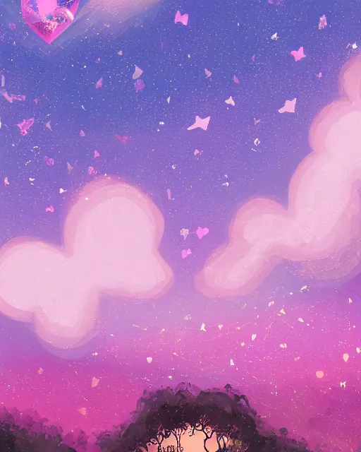 Prompt: cracked pink hearts on the starry night sky, landscape, trending on artstation