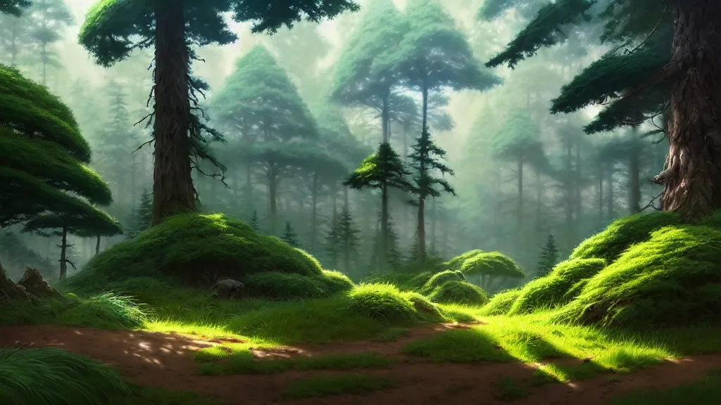 Prompt: forest clearing landscape, studio ghibli, pixar and disney animation, sharp, rendered in unreal engine 5, highly detailed, digital painting, artstation, concept art, smooth, sharp focus, illustration, wide angle, artbook, wallpaper, splash art, promo art, dramatic lighting, art by artgerm and greg rutkowski and bo chen and jin xiaodi