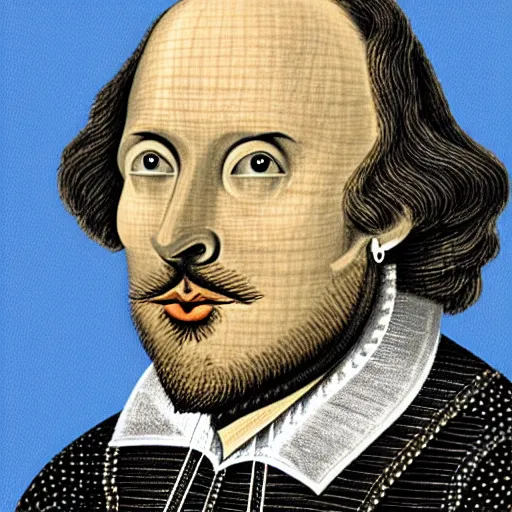 Prompt: Shakespeare as a cobalt robot, digital art painting