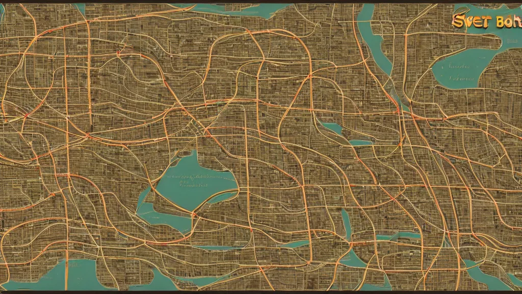 Prompt: matte painting sweet tan subway map