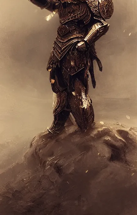 Image similar to zeus god concept, wearing thunder armor, greek ornamented armor, beksinski, ruan jia, weta workshop concept art