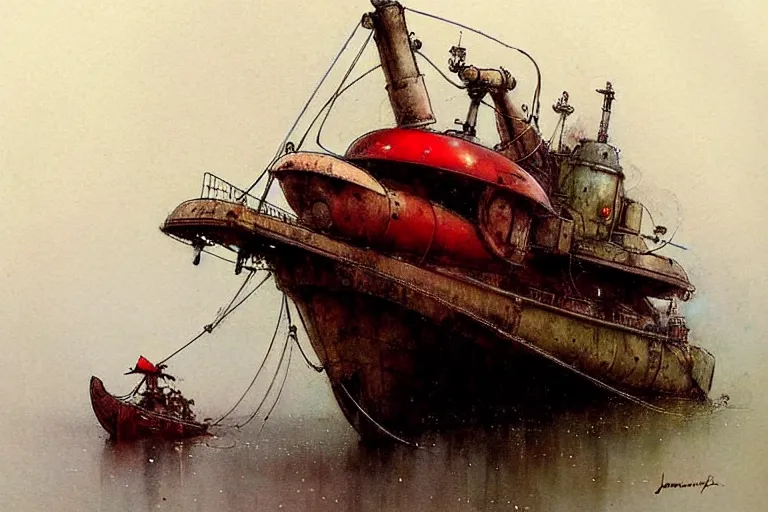 Prompt: adventurer ( ( ( ( ( 1 9 5 0 s retro future robot android mouse house boat tug boat calm stream. muted colors. ) ) ) ) ) by jean baptiste monge!!!!!!!!!!!!!!!!!!!!!!!!! chrome red