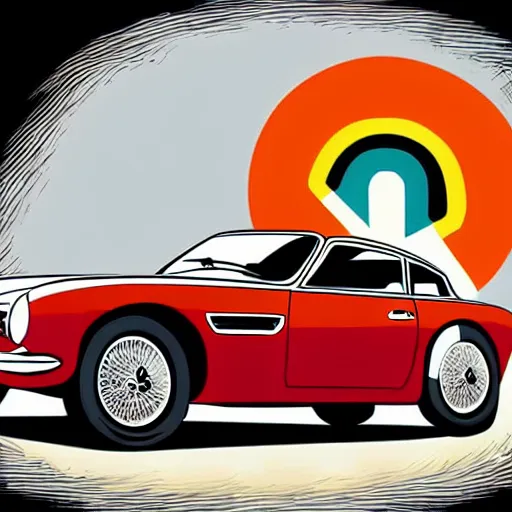 Image similar to colorful!!!!! mcbess illustration of a vintage aston martin