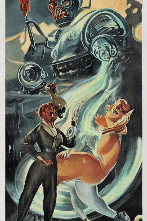 Prompt: 5 0 s pulp scifi fantasy illustration full body portrait monster wrecking laboratory, by earle bergey, edd cartier, howard v brown, frank r paul, astounding stories, amazing, fantasy, other worlds