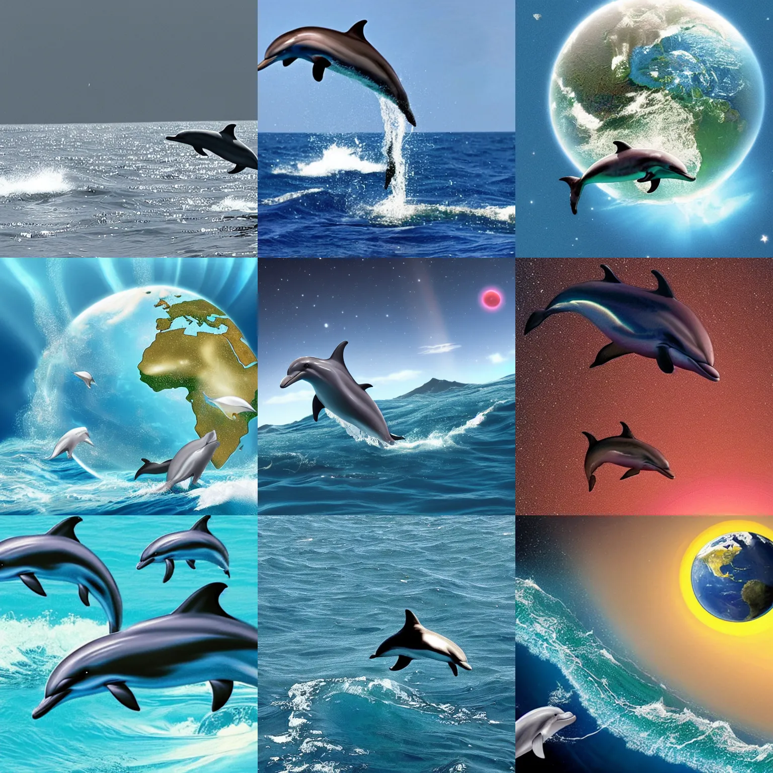 Prompt: dolphins escaping earth before the planet gets destroyed