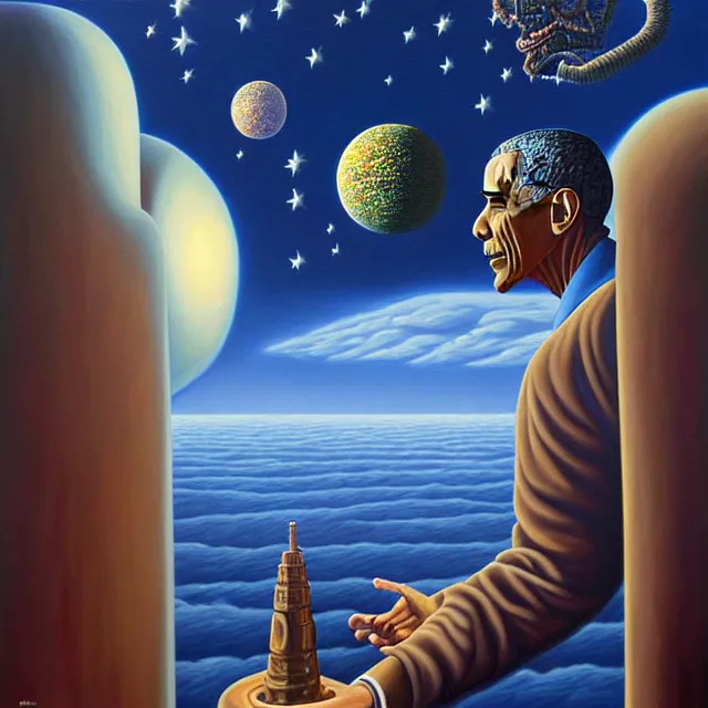 Image similar to an oil on canvas portrait painting of obama, surrealism, surrealist, cosmic horror, rob gonsalves, high detail