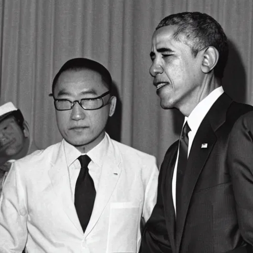 Prompt: Takashi Iizuka meets Barack Obama, 1968 photo