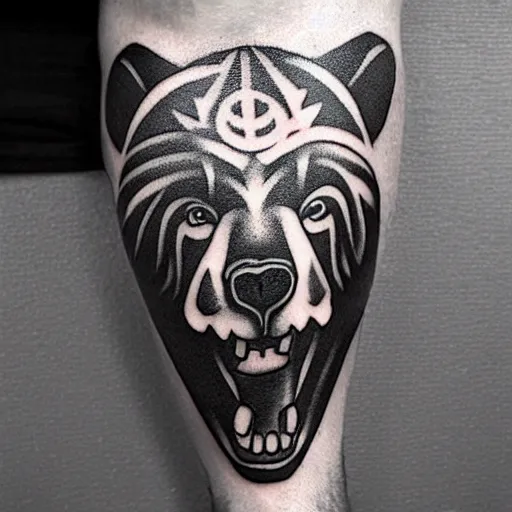 Prompt: tattoo design, stencil, bear, fierce,