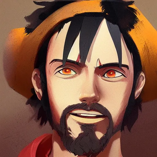 Prompt: portrait of Jesus as Luffy From one piece looking to camera smiling , artwork and style by Sergey Kolesov, arstation,