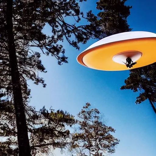 Prompt: a color polaroid photo of an alien flying saucer hovering in the sky, realistic, 4k, trending, high quality, photo journalism, photography, cinematic, national geographic photoshoot