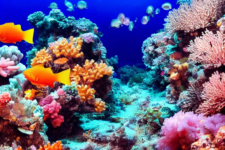 Image similar to photo of a baby cat scuba diving and chasing a school of fish above colorful coral reefs, award - winning photograph, national geographic, 8 k uhd, excellent lighting