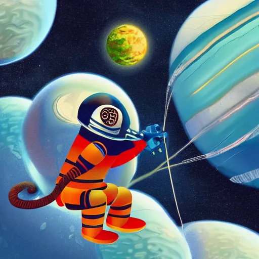 Image similar to monkey piloting a space craft, digital art, high quality, high resolution