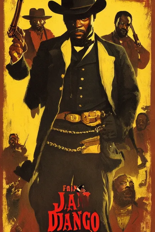 Prompt: Movie poster of Django Unchained, by frank frazetta, ilya repin, 8k, hd, high resolution print