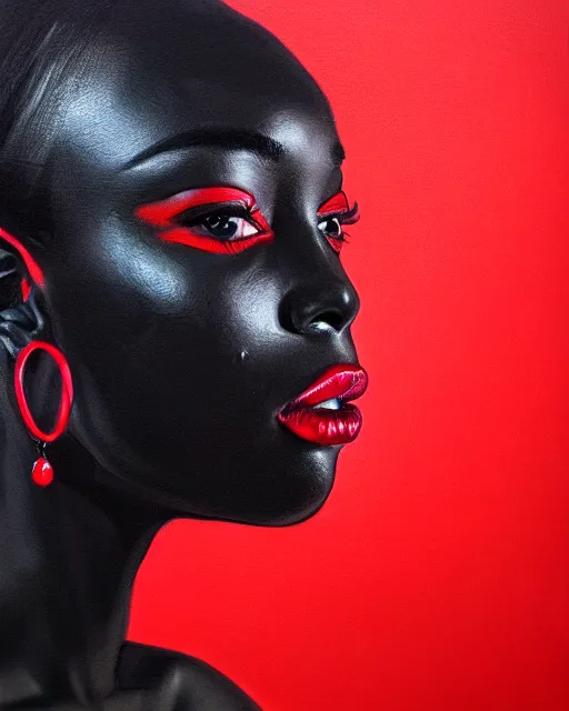 Prompt: realistic portrait of a black figure with red background, dark art, facing camera, photo realistic, detailed, 1 4 5 0, delicate, hyper realism, ultra realistic, 8 k