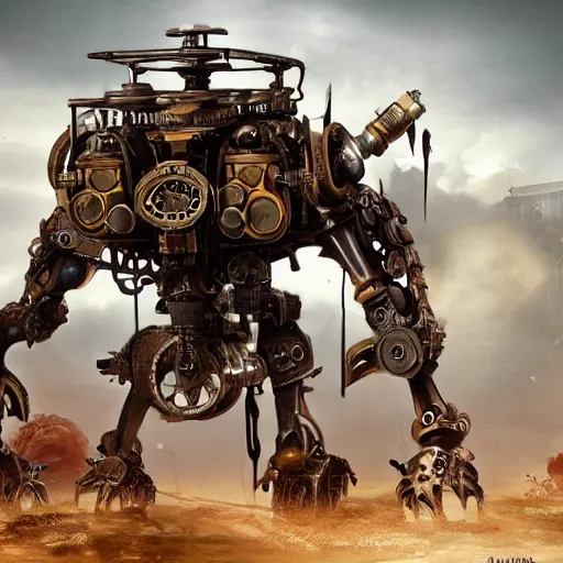 Image similar to very detailed epic steampunk mech cinematic realistic