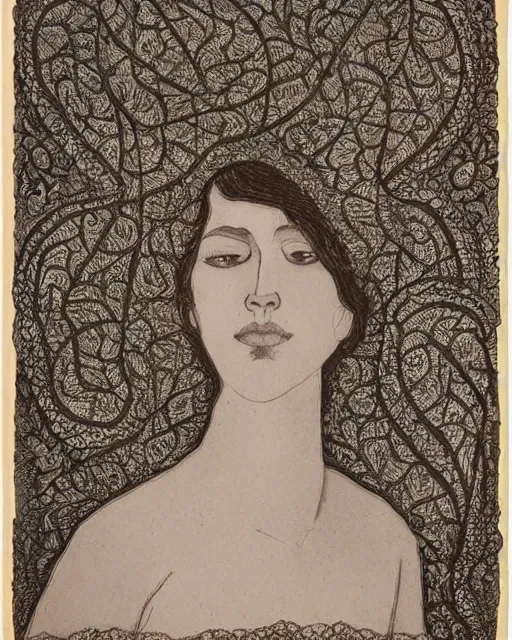 Prompt: a woman's face in profile, made of intricate decorative lace leaf, in the style of the dutch masters and gregory crewdson, dark and moody