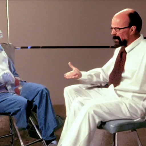 Image similar to Walter White being interviewed by Space Ghost on Space Ghost Coast to Coast