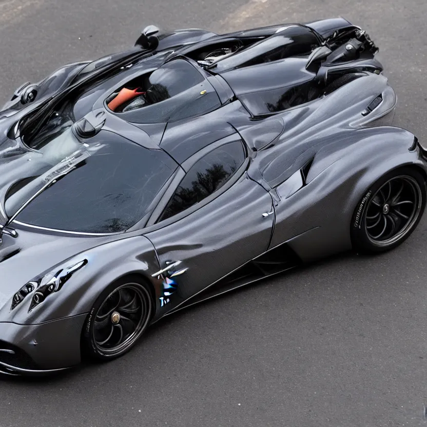 Prompt: my awesome pagani huayra after a fender bender, 4 k, highly detailed, award winning, look at all that detail!