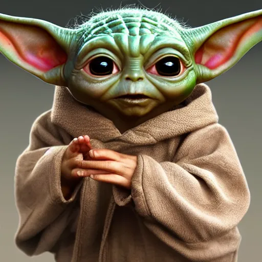 Image similar to Very very very very highly detailed epic central composition photo of baby Yoda as Smeagol face, intricate, happy colors, extremely detailed, digital painting, smooth, sharp focus, illustration, volumetric lighting, incredible art by Brooke Shaden, artstation, concept art, Octane render in Maya and Houdini