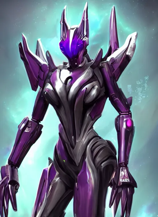 Image similar to cinematic body shot, cosmic beautiful stunning giant robot mecha hot female dragon goddess, sleek anthro cyborg dragon, sharp metal ears, smooth purple eyes, smooth fuschia skin, smooth silver armor, nebula size, epic proportions, epic scale, macro furry, furry art, dragon art, goddess art, giantess art, warframe, warframe fanart, furaffinity, octane