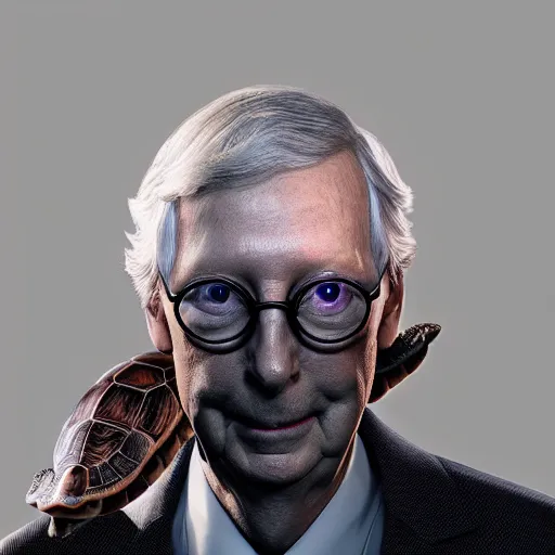 Image similar to mitch mcconnell sticking his head out of a turtle shell, octane render, unreal 5 engine