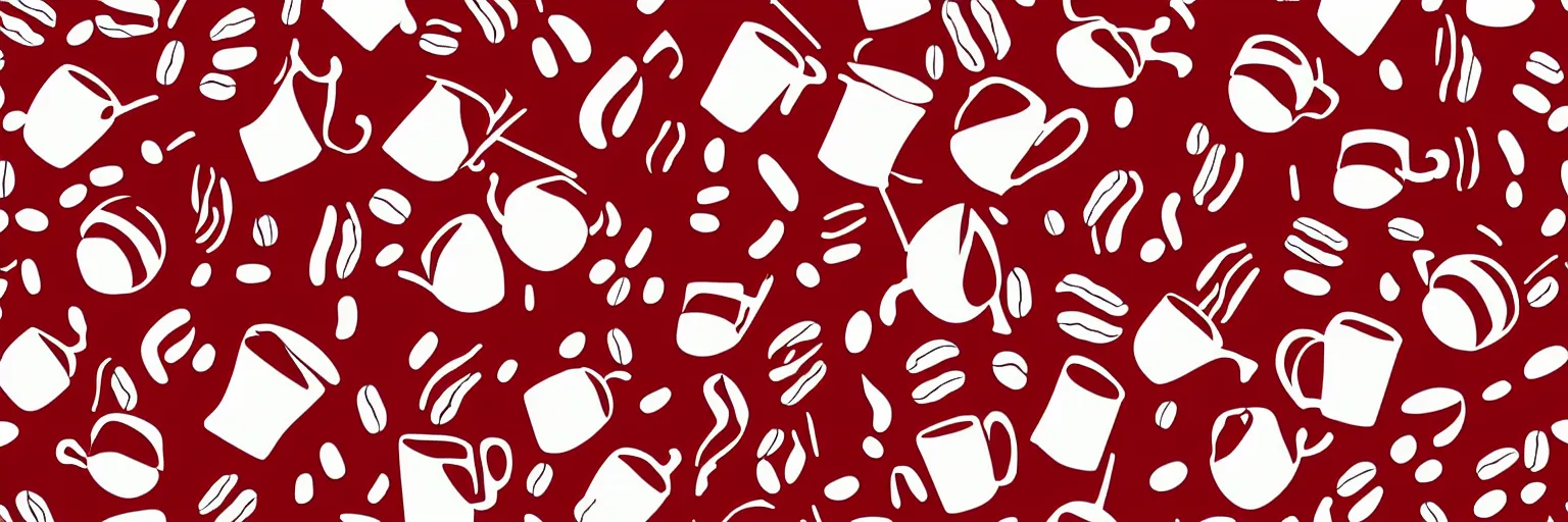 Image similar to seamless pattern design, coffee and music, simple, red and white,