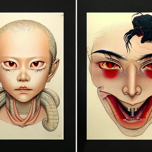 Prompt: prompt: Portrait painted in 3d style drawn by Katsuhiro Otomo and Takato Yamamoto, inspired by Fables, china doll face, smooth face feature, intricate oil painting, high detail, sharp high detail, manga and anime 2000